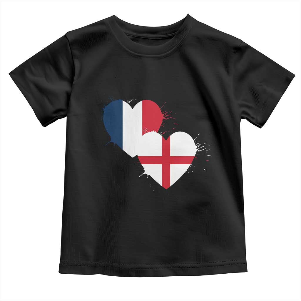France England Flag Hearts Splatter Graphic Toddler T Shirt Anglo English French Heritage Love Unity