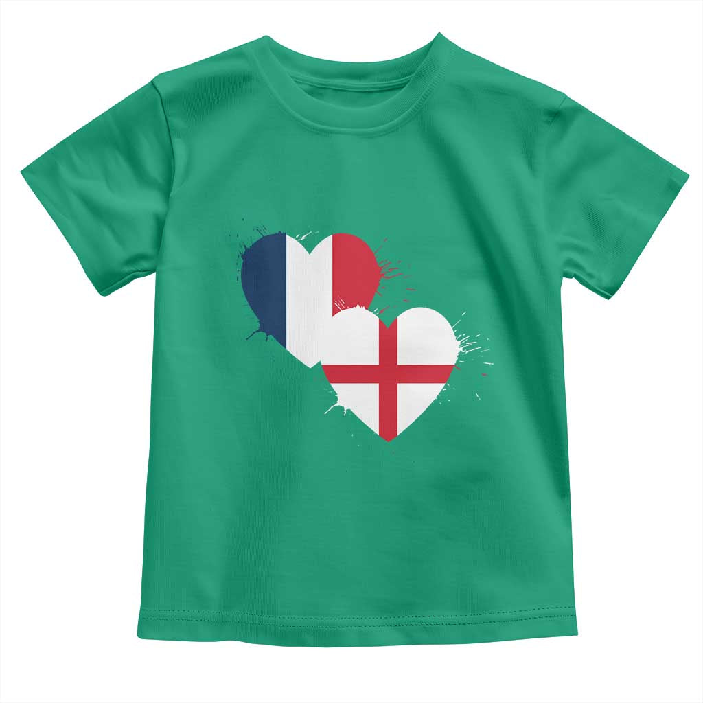 France England Flag Hearts Splatter Graphic Toddler T Shirt Anglo English French Heritage Love Unity