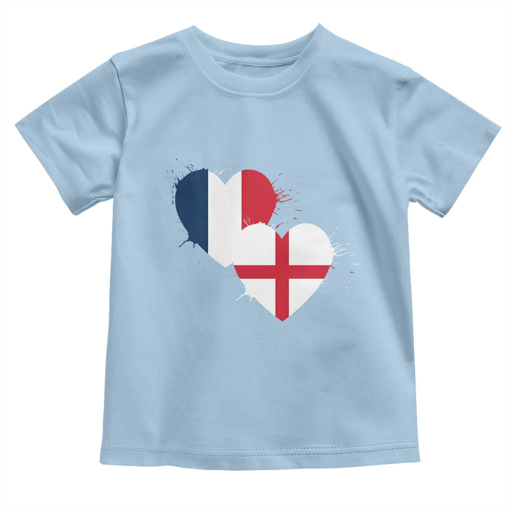 France England Flag Hearts Splatter Graphic Toddler T Shirt Anglo English French Heritage Love Unity