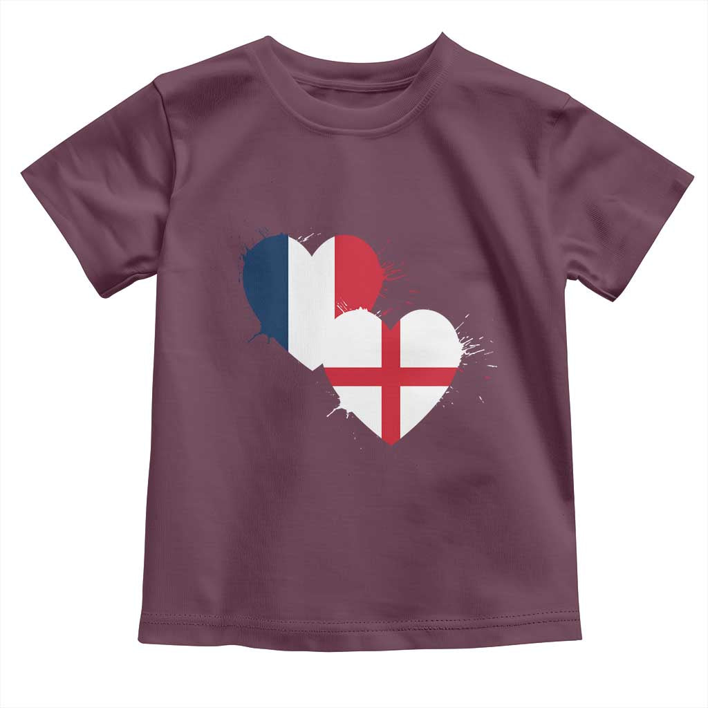 France England Flag Hearts Splatter Graphic Toddler T Shirt Anglo English French Heritage Love Unity