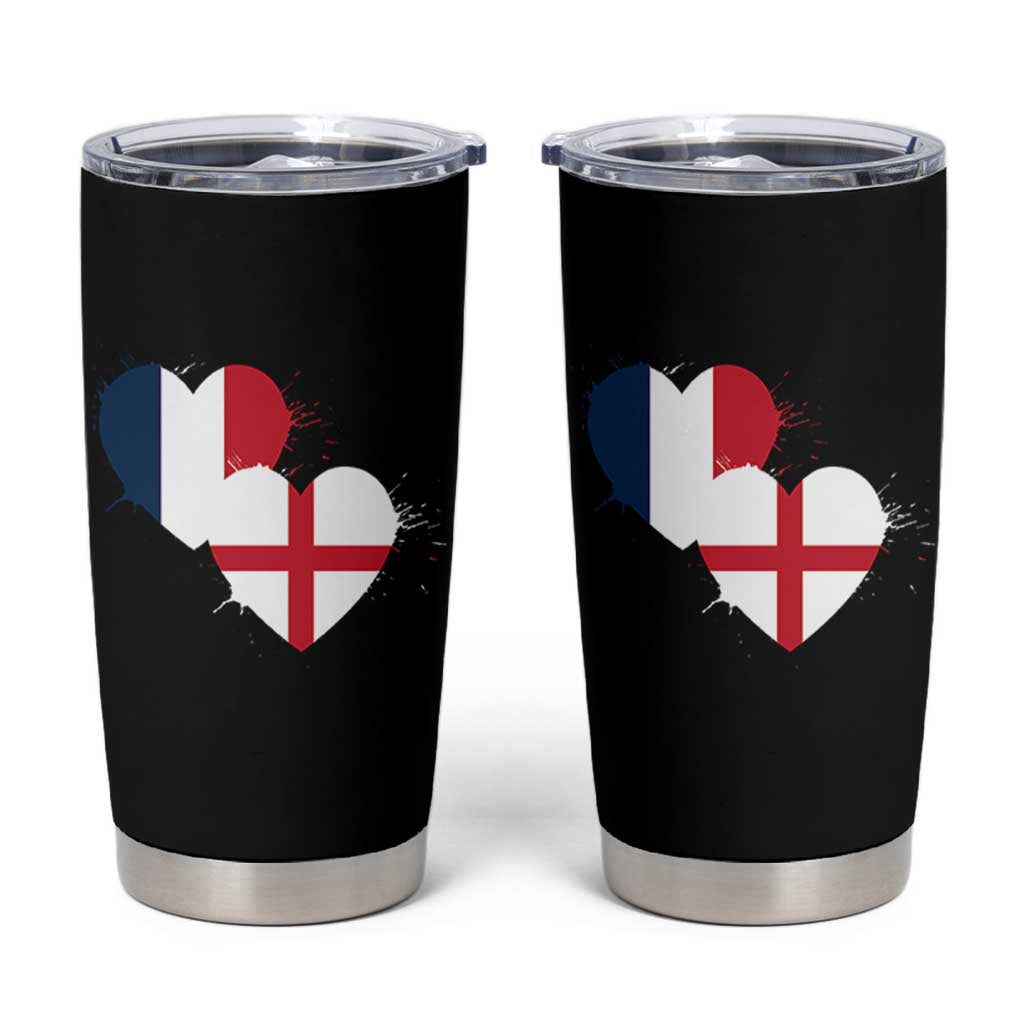 France England Flag Hearts Splatter Graphic Tumbler Cup Anglo English French Heritage Love Unity