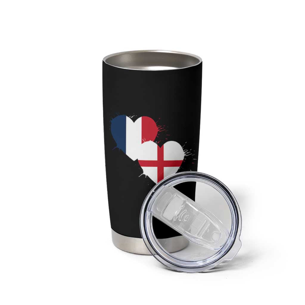 France England Flag Hearts Splatter Graphic Tumbler Cup Anglo English French Heritage Love Unity
