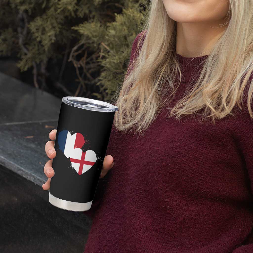 France England Flag Hearts Splatter Graphic Tumbler Cup Anglo English French Heritage Love Unity