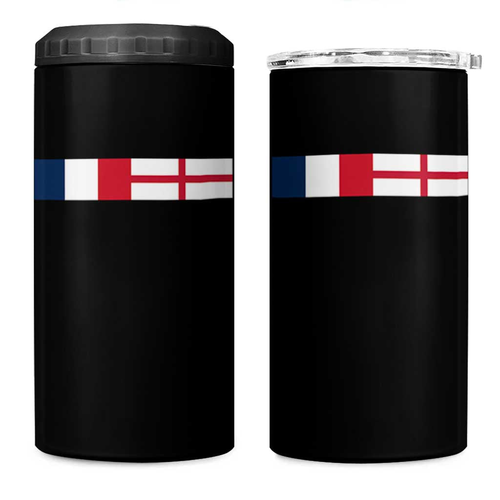 France England Dual Flag Graphic 4 in 1 Can Cooler Tumbler Anglo English French Heritage Mixed Roots Pride Match Day