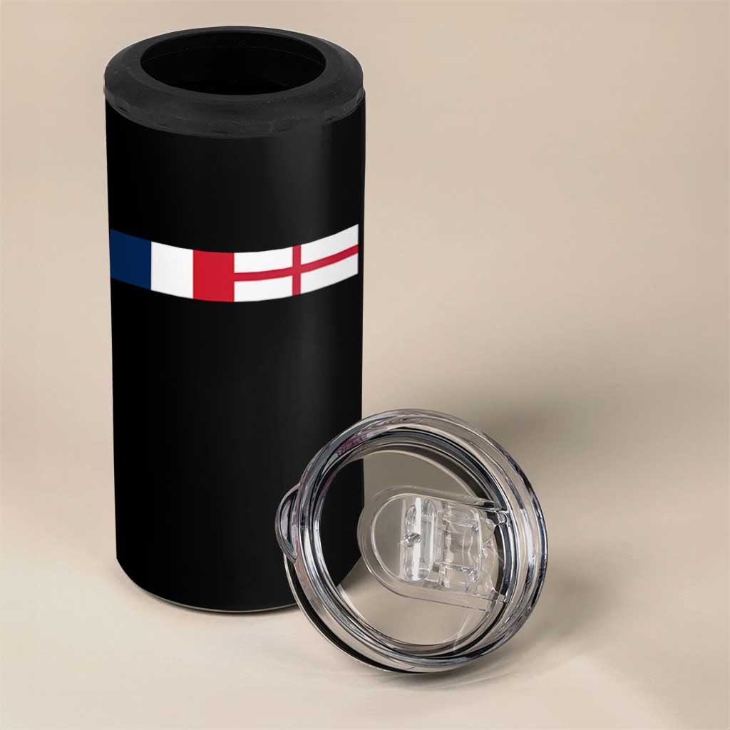 France England Dual Flag Graphic 4 in 1 Can Cooler Tumbler Anglo English French Heritage Mixed Roots Pride Match Day