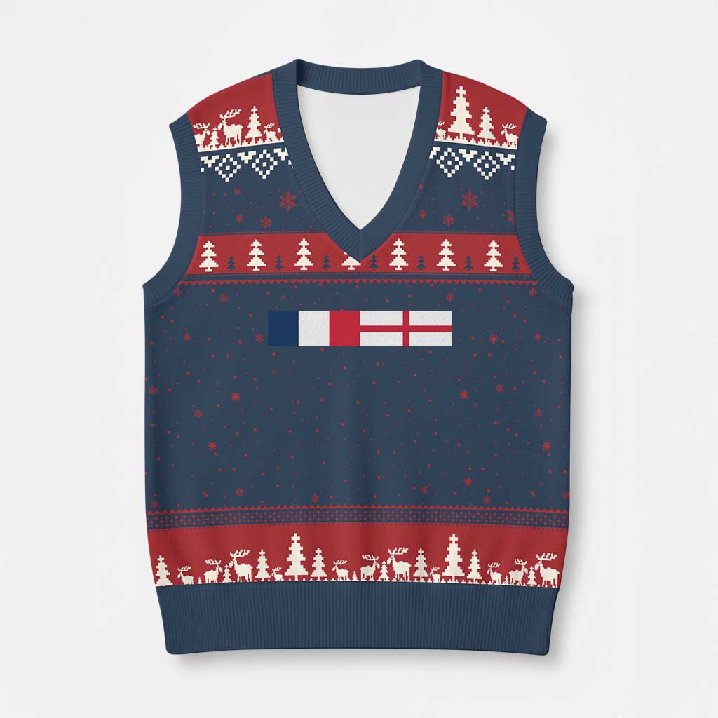 France England Dual Flag Graphic V-Neck Knit Sweater Vest Anglo English French Heritage Mixed Roots Pride Match Day