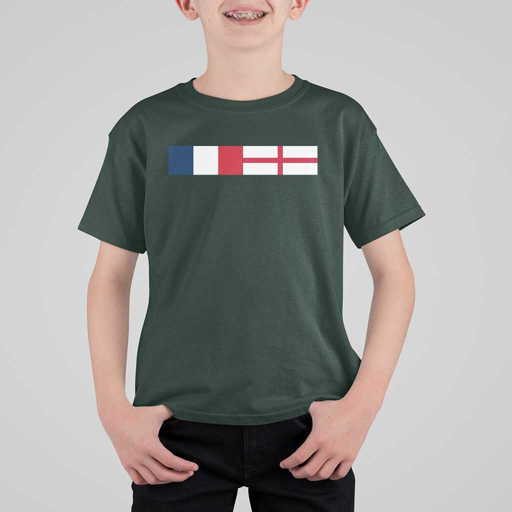 France England Dual Flag Graphic T Shirt For Kid Anglo English French Heritage Mixed Roots Pride Match Day