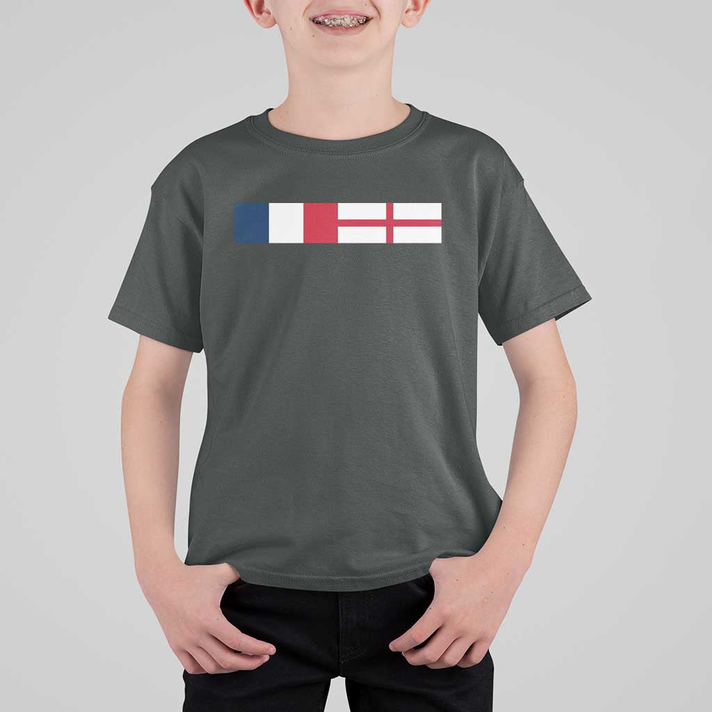 France England Dual Flag Graphic T Shirt For Kid Anglo English French Heritage Mixed Roots Pride Match Day