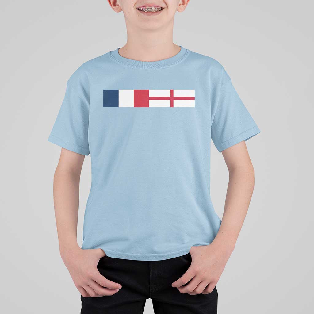 France England Dual Flag Graphic T Shirt For Kid Anglo English French Heritage Mixed Roots Pride Match Day