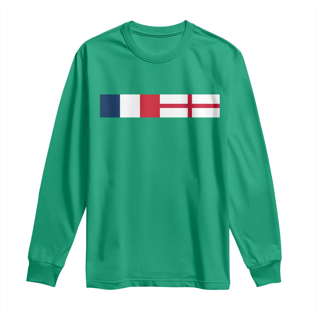 France England Dual Flag Graphic Long Sleeve Shirt Anglo English French Heritage Mixed Roots Pride Match Day