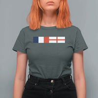 France England Dual Flag Graphic T Shirt For Women Anglo English French Heritage Mixed Roots Pride Match Day
