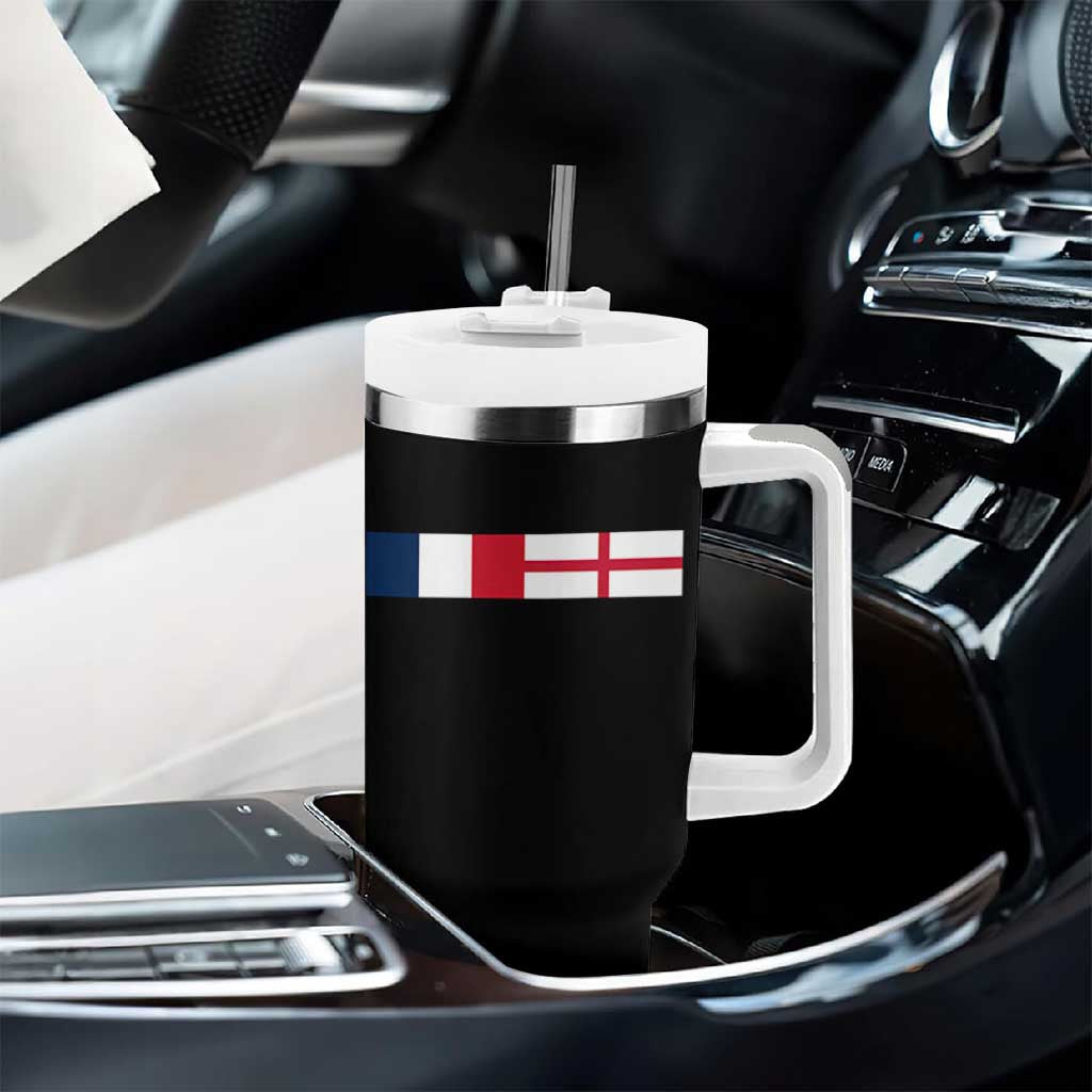 France England Dual Flag Graphic Tumbler With Handle Anglo English French Heritage Mixed Roots Pride Match Day