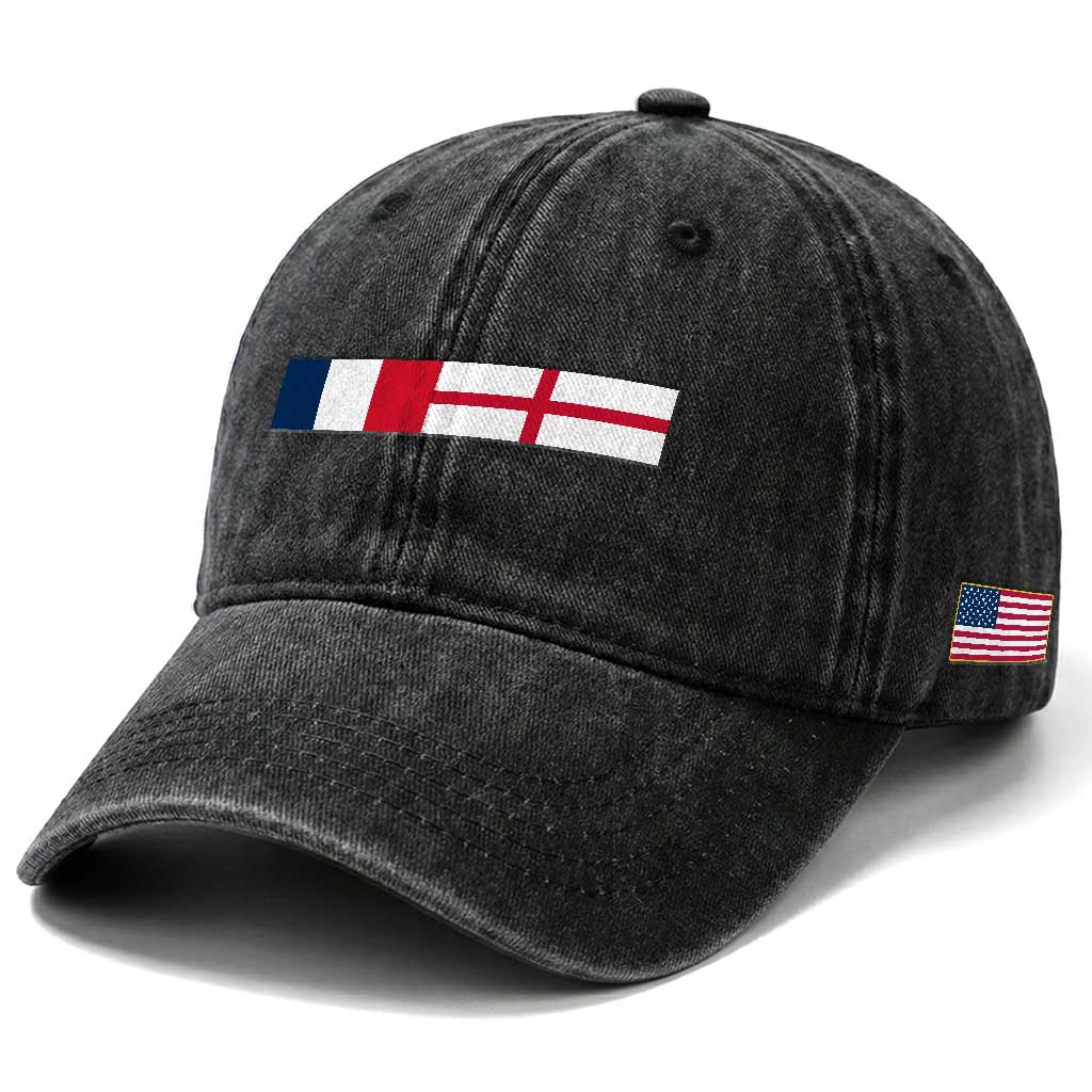 France England Dual Flag Graphic Washed Cotton Baseball Cap Anglo English French Heritage Mixed Roots Pride Match Day