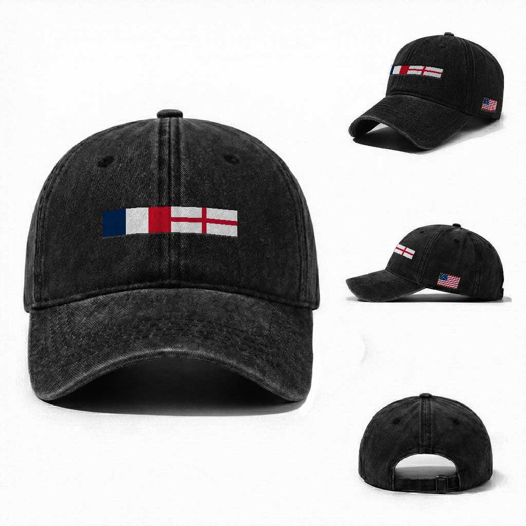 France England Dual Flag Graphic Washed Cotton Baseball Cap Anglo English French Heritage Mixed Roots Pride Match Day