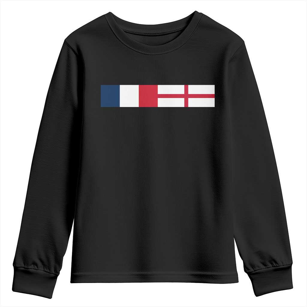 France England Dual Flag Graphic Youth Sweatshirt Anglo English French Heritage Mixed Roots Pride Match Day