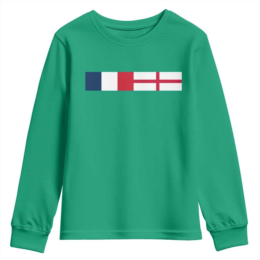 France England Dual Flag Graphic Youth Sweatshirt Anglo English French Heritage Mixed Roots Pride Match Day