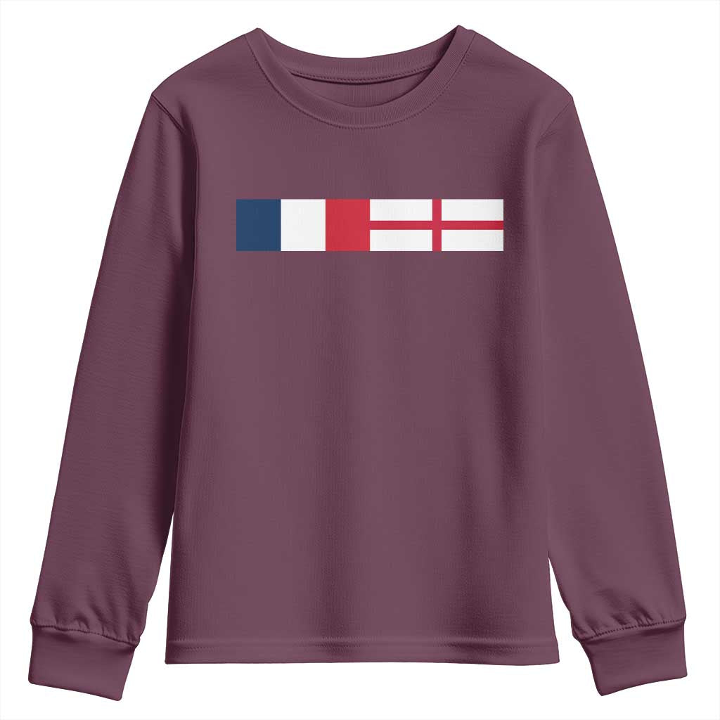 France England Dual Flag Graphic Youth Sweatshirt Anglo English French Heritage Mixed Roots Pride Match Day
