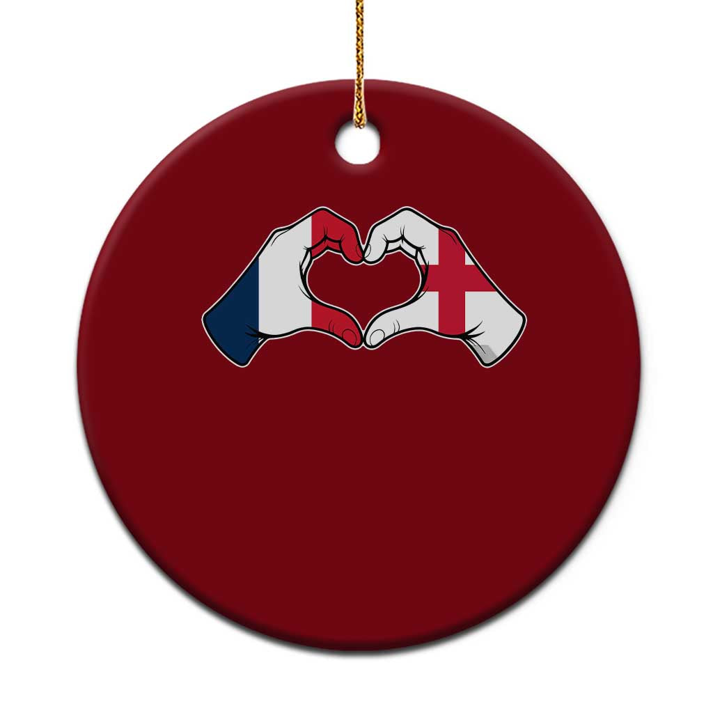 Proud Fance England Heritage Hand Heart Graphic Ceramic Ornament French English Anglo Roots Cross Border Love Unity