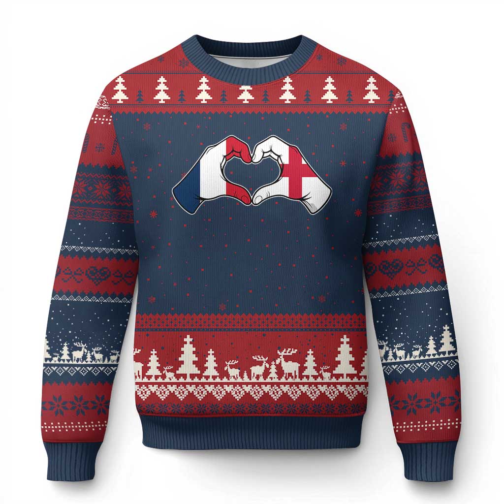 Proud Fance England Heritage Hand Heart Graphic Ugly Christmas Sweater French English Anglo Roots Cross Border Love Unity