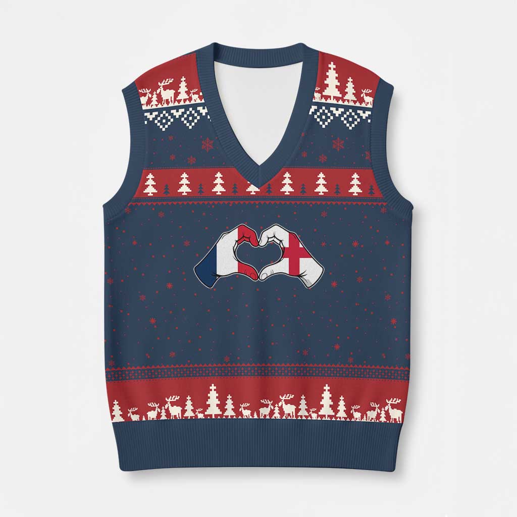 Proud Fance England Heritage Hand Heart Graphic V-Neck Knit Sweater Vest French English Anglo Roots Cross Border Love Unity