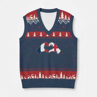 Proud Fance England Heritage Hand Heart Graphic V-Neck Knit Sweater Vest French English Anglo Roots Cross Border Love Unity