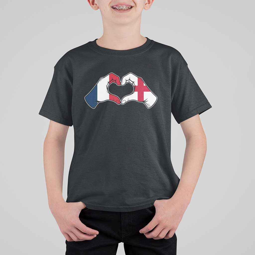 Proud Fance England Heritage Hand Heart Graphic T Shirt For Kid French English Anglo Roots Cross Border Love Unity TS02