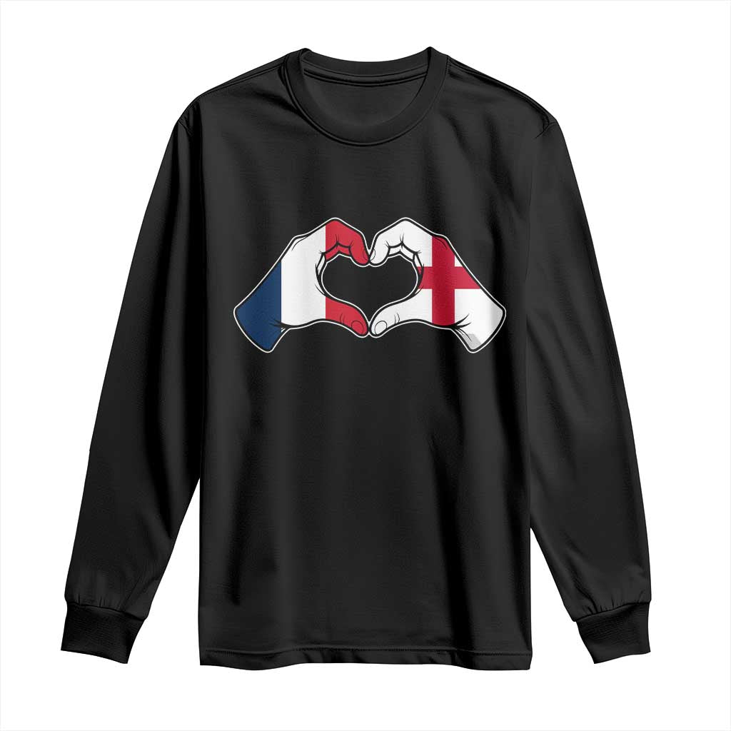 Proud Fance England Heritage Hand Heart Graphic Long Sleeve Shirt French English Anglo Roots Cross Border Love Unity