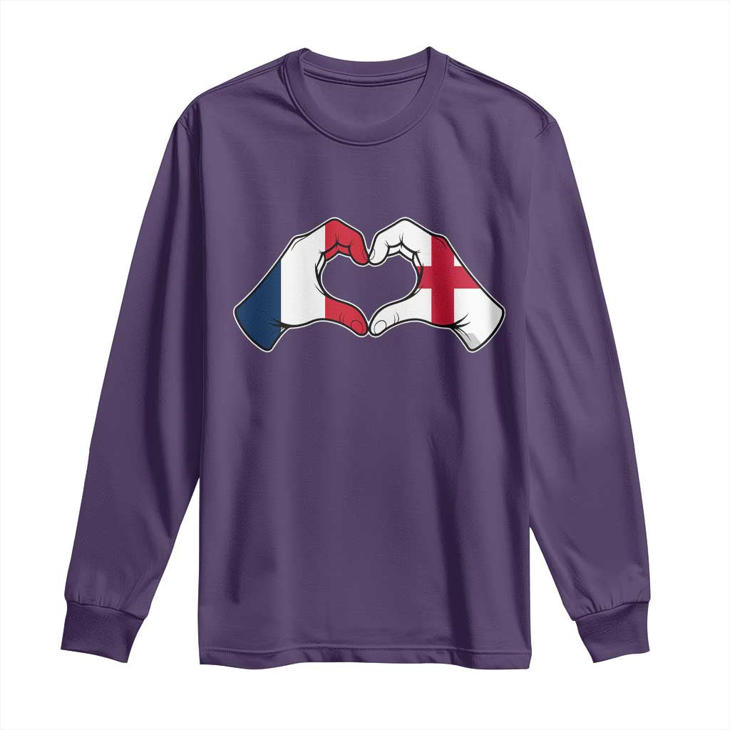 Proud Fance England Heritage Hand Heart Graphic Long Sleeve Shirt French English Anglo Roots Cross Border Love Unity