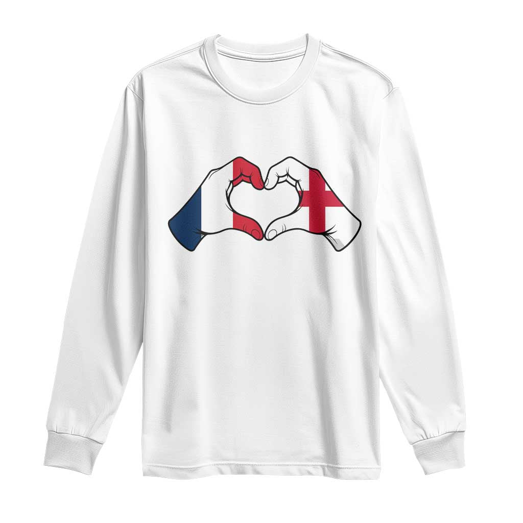 Proud Fance England Heritage Hand Heart Graphic Long Sleeve Shirt French English Anglo Roots Cross Border Love Unity