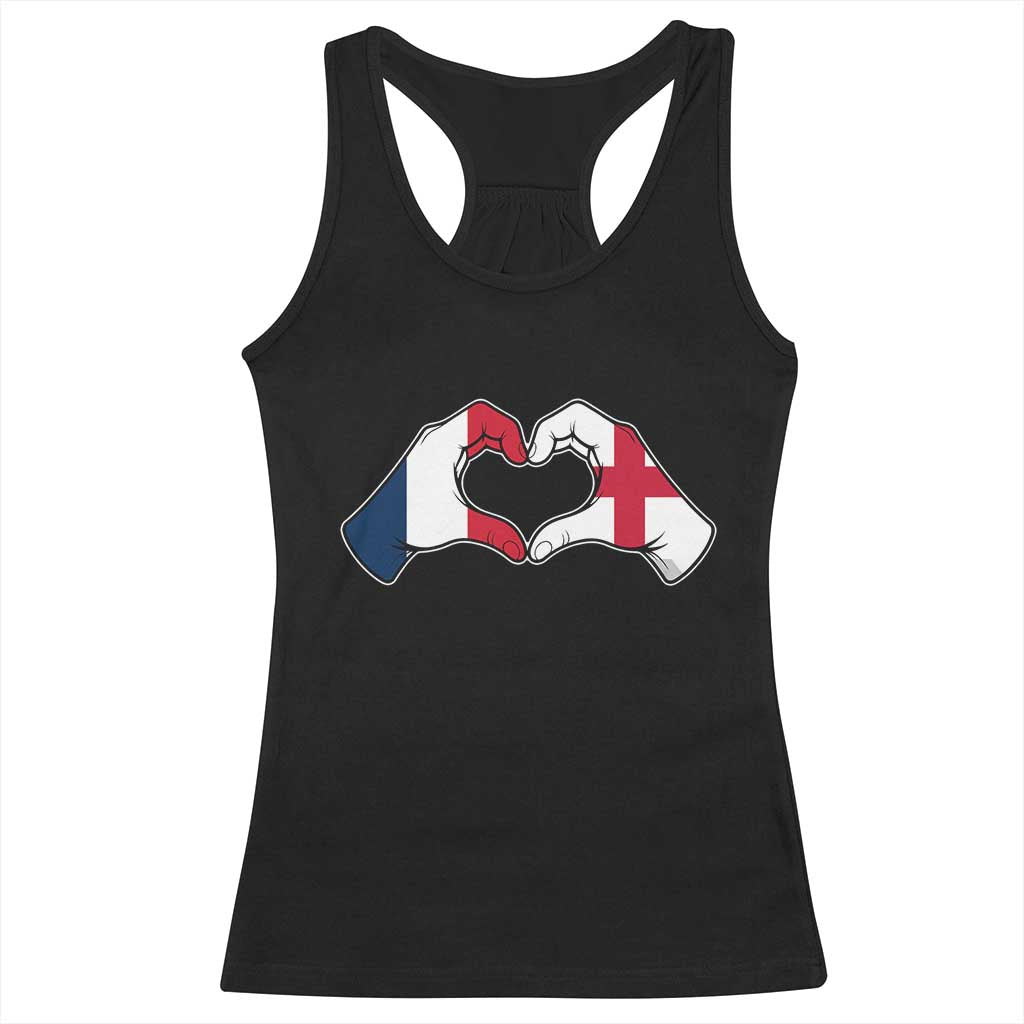 Proud Fance England Heritage Hand Heart Graphic Racerback Tank Top French English Anglo Roots Cross Border Love Unity