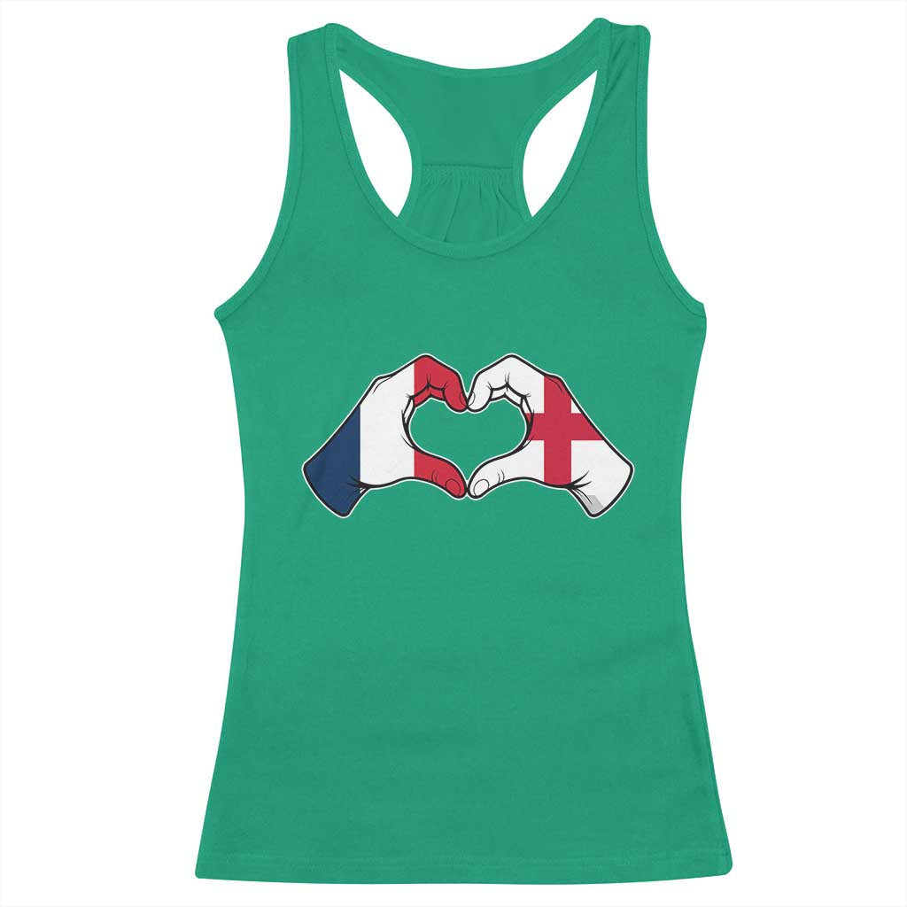 Proud Fance England Heritage Hand Heart Graphic Racerback Tank Top French English Anglo Roots Cross Border Love Unity