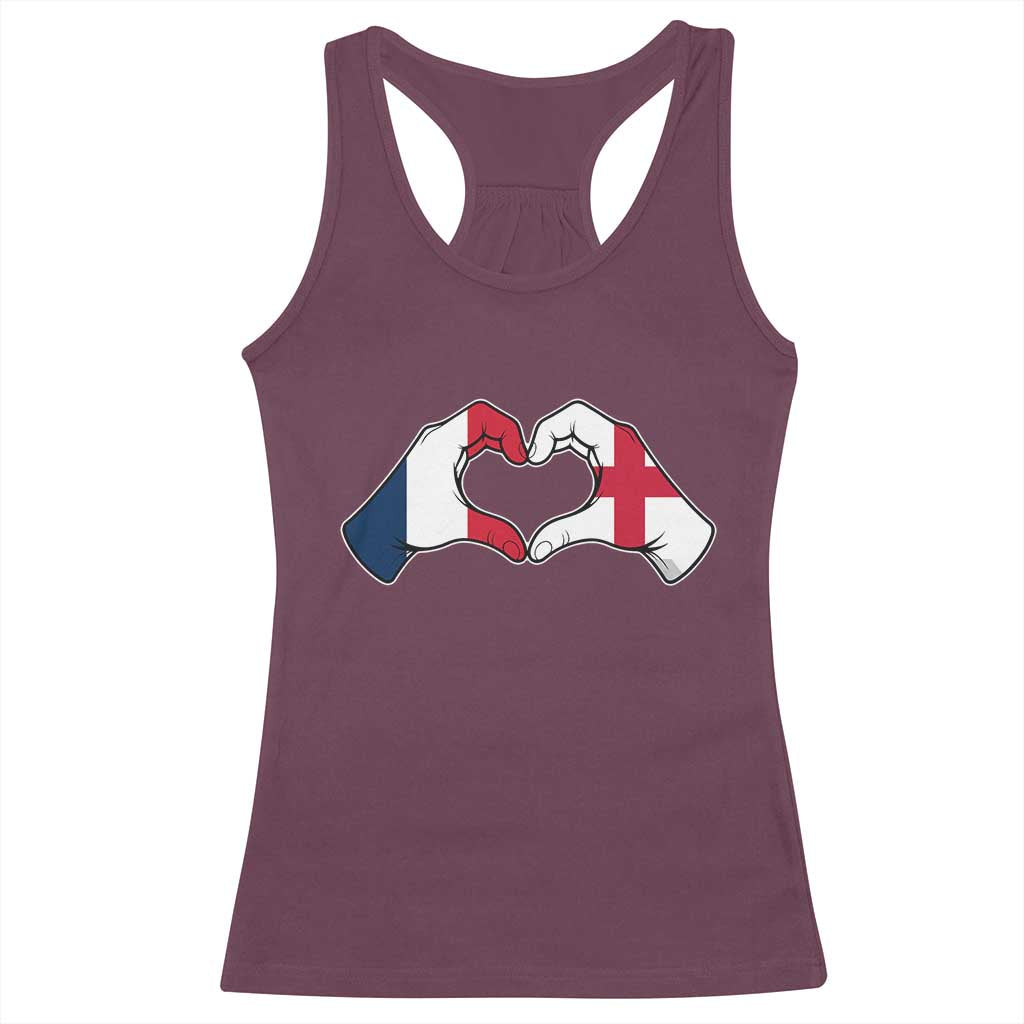 Proud Fance England Heritage Hand Heart Graphic Racerback Tank Top French English Anglo Roots Cross Border Love Unity