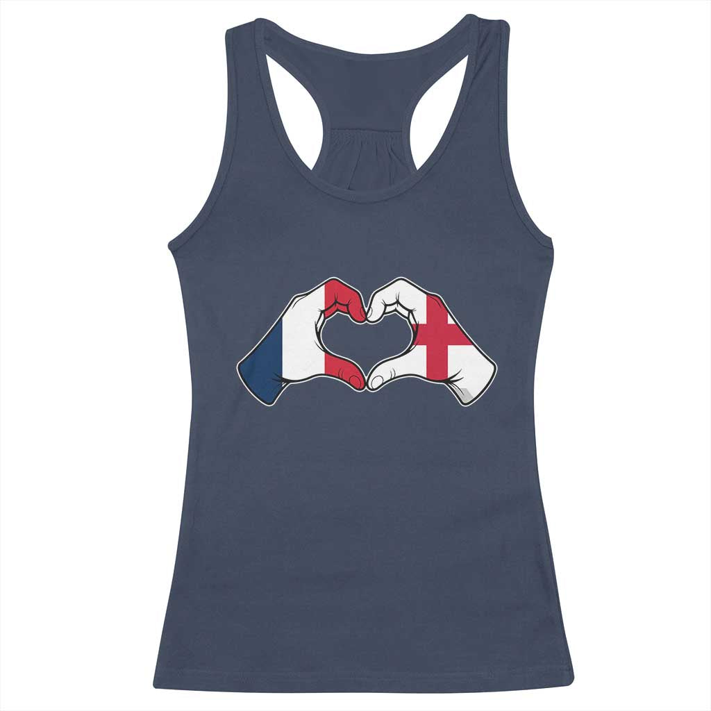 Proud Fance England Heritage Hand Heart Graphic Racerback Tank Top French English Anglo Roots Cross Border Love Unity