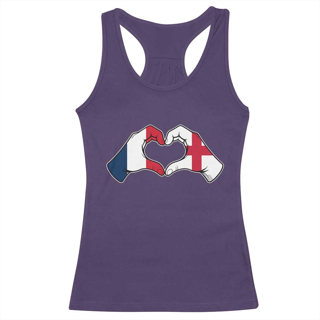 Proud Fance England Heritage Hand Heart Graphic Racerback Tank Top French English Anglo Roots Cross Border Love Unity