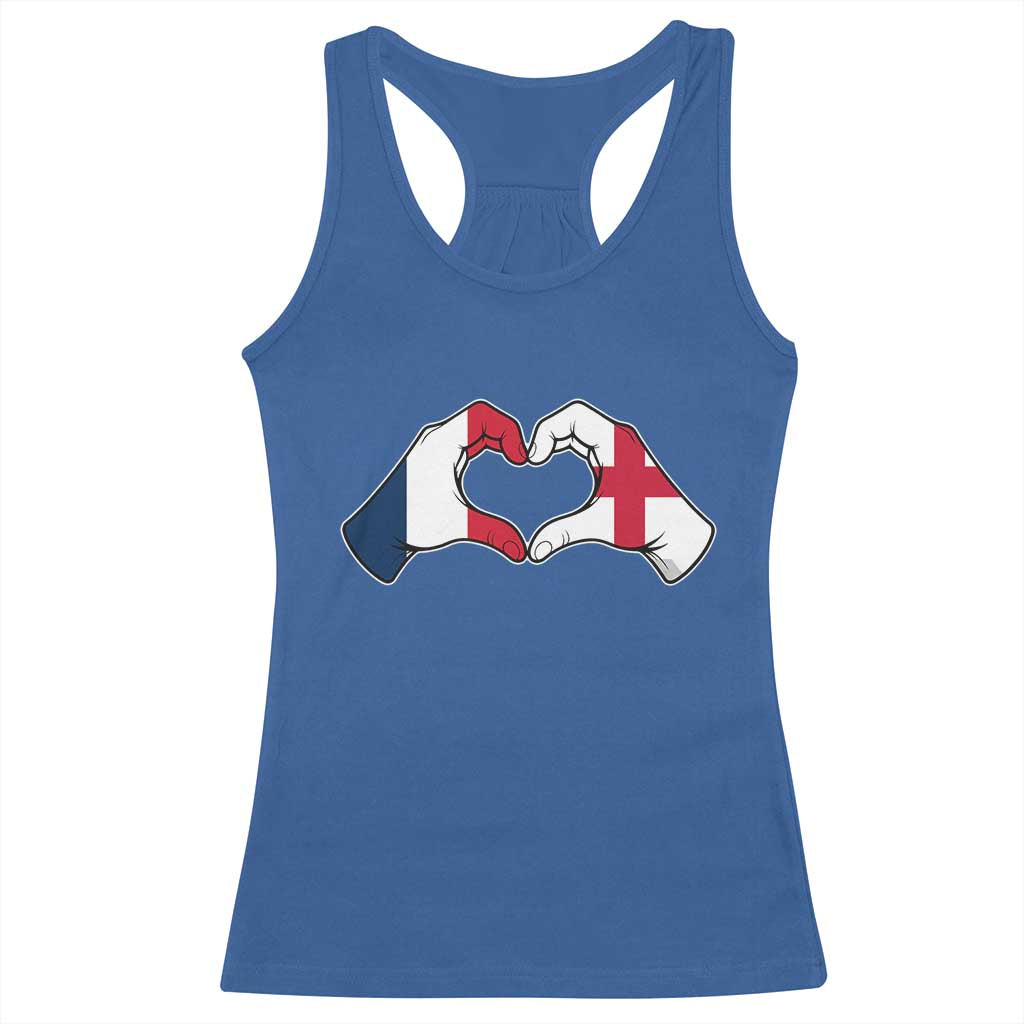 Proud Fance England Heritage Hand Heart Graphic Racerback Tank Top French English Anglo Roots Cross Border Love Unity