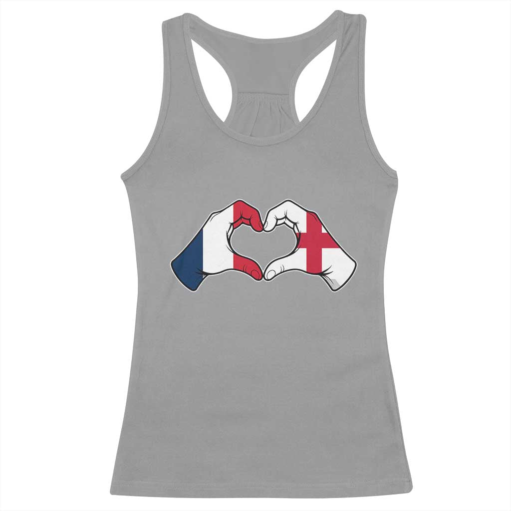 Proud Fance England Heritage Hand Heart Graphic Racerback Tank Top French English Anglo Roots Cross Border Love Unity