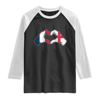 Proud Fance England Heritage Hand Heart Graphic Raglan Shirt French English Anglo Roots Cross Border Love Unity