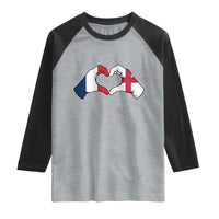 Proud Fance England Heritage Hand Heart Graphic Raglan Shirt French English Anglo Roots Cross Border Love Unity
