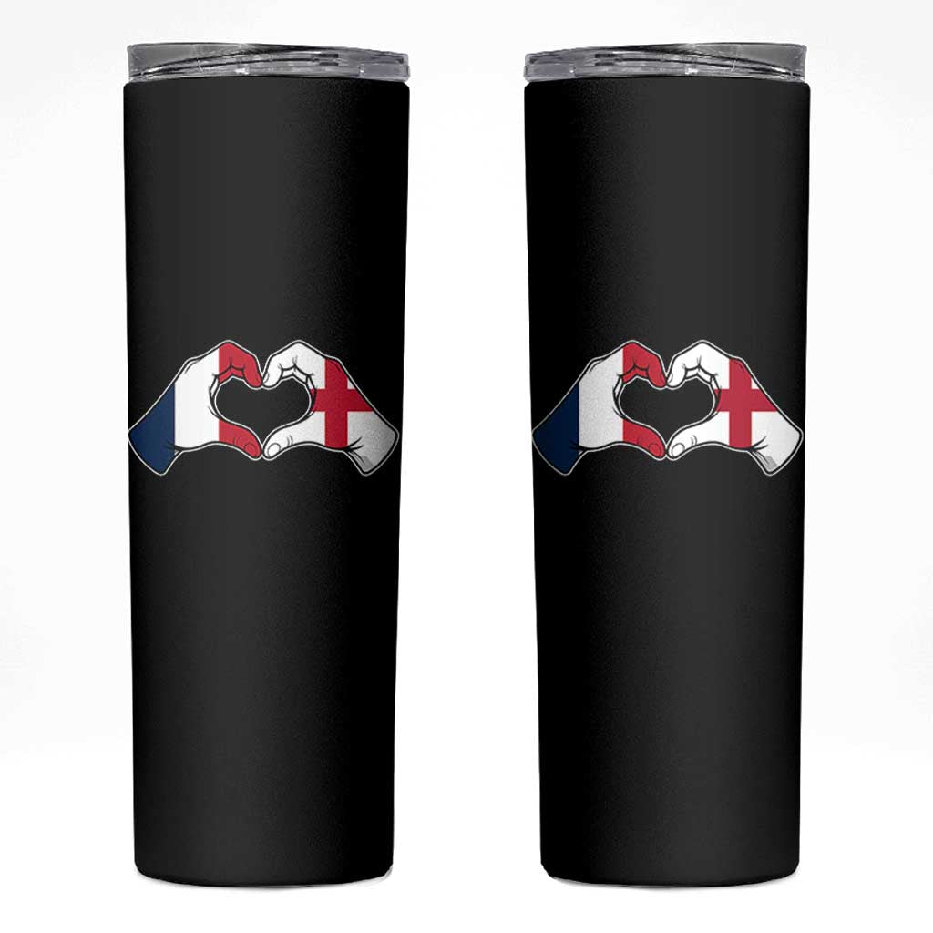 Proud Fance England Heritage Hand Heart Graphic Skinny Tumbler French English Anglo Roots Cross Border Love Unity