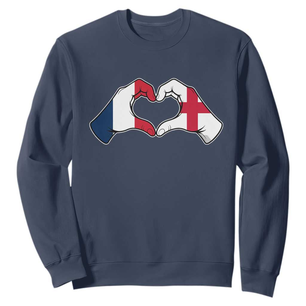 Proud Fance England Heritage Hand Heart Graphic Sweatshirt French English Anglo Roots Cross Border Love Unity