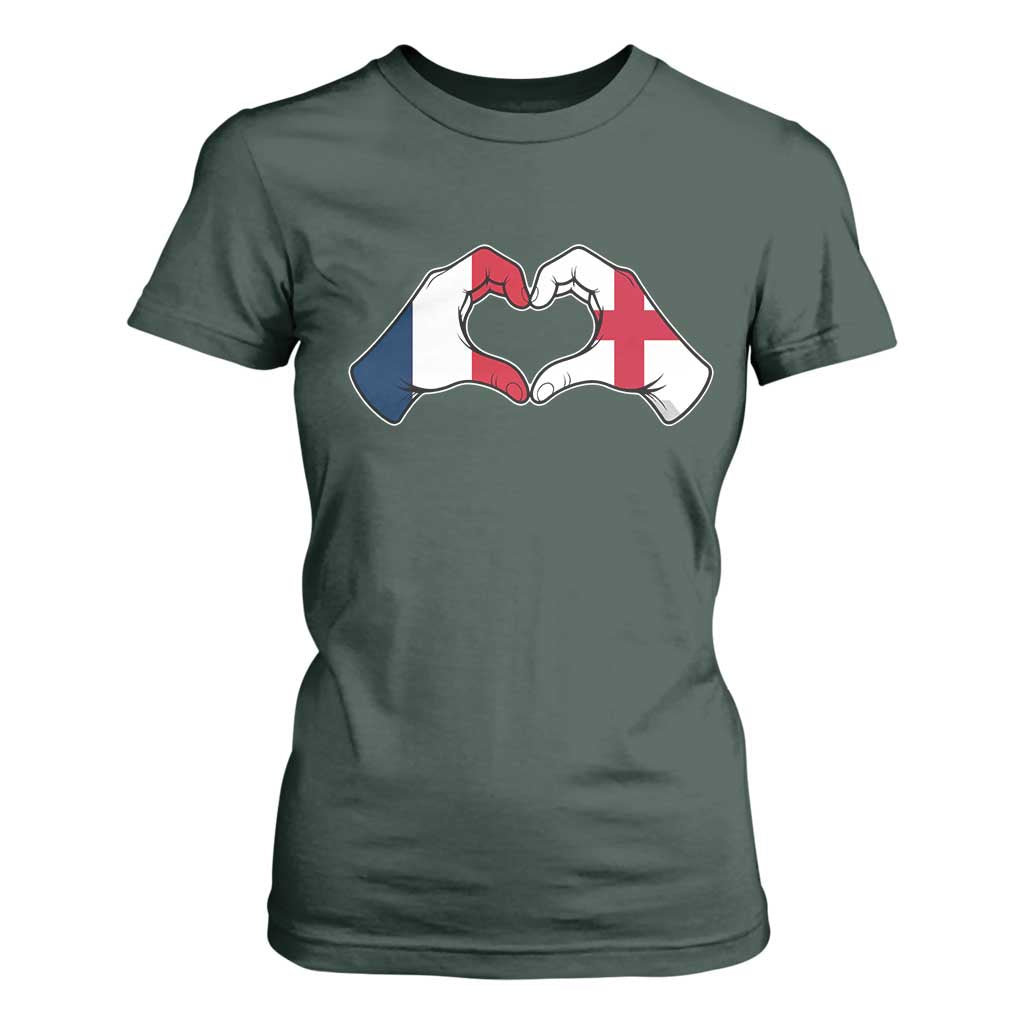 Proud Fance England Heritage Hand Heart Graphic T Shirt For Women French English Anglo Roots Cross Border Love Unity