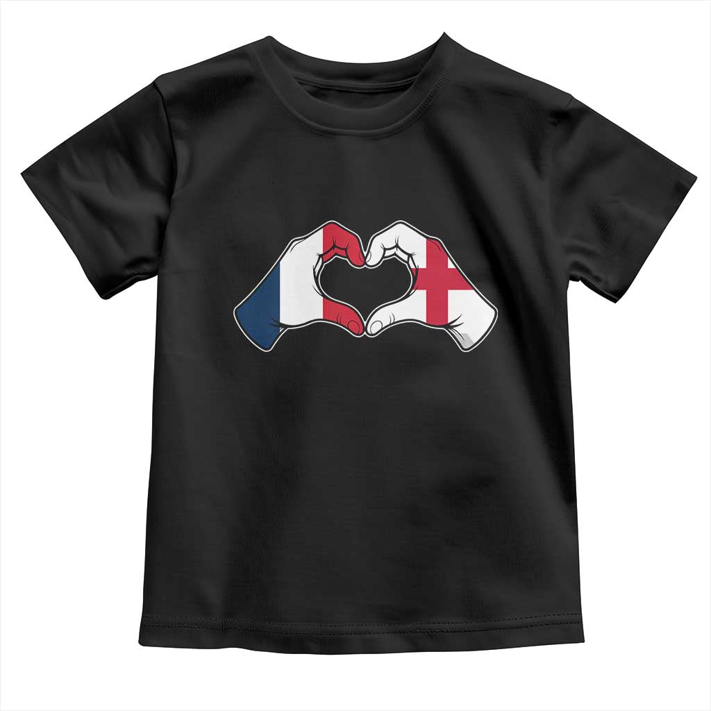 Proud Fance England Heritage Hand Heart Graphic Toddler T Shirt French English Anglo Roots Cross Border Love Unity