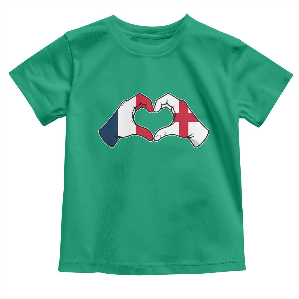 Proud Fance England Heritage Hand Heart Graphic Toddler T Shirt French English Anglo Roots Cross Border Love Unity
