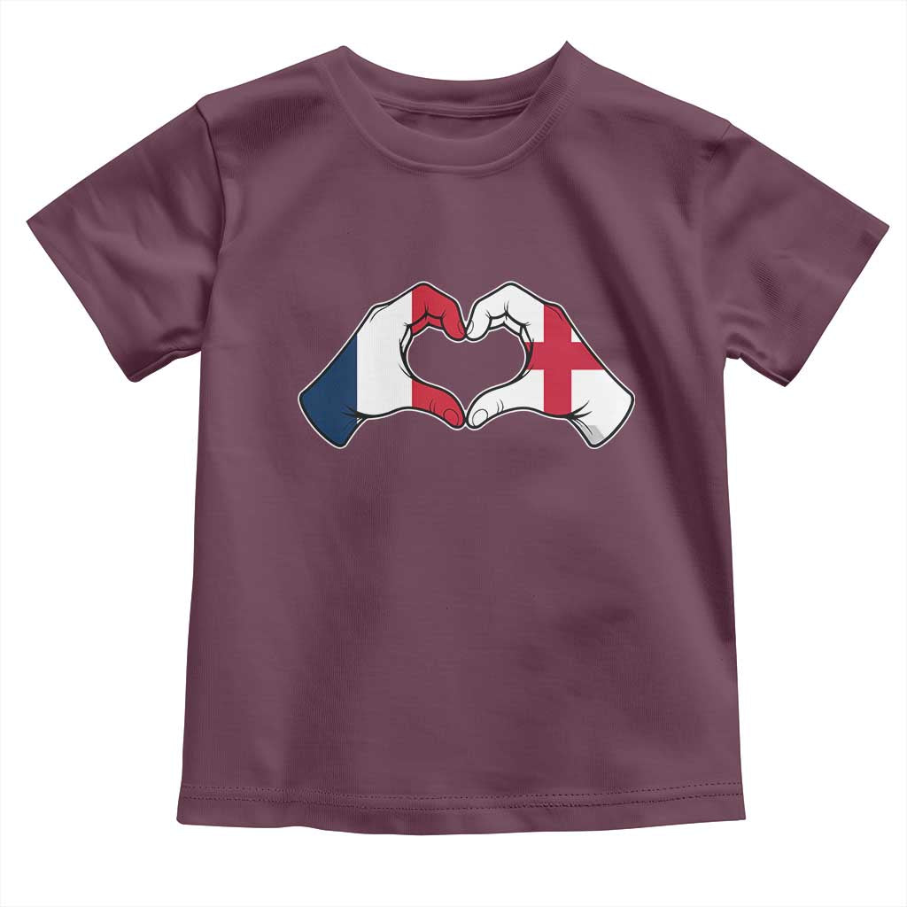 Proud Fance England Heritage Hand Heart Graphic Toddler T Shirt French English Anglo Roots Cross Border Love Unity