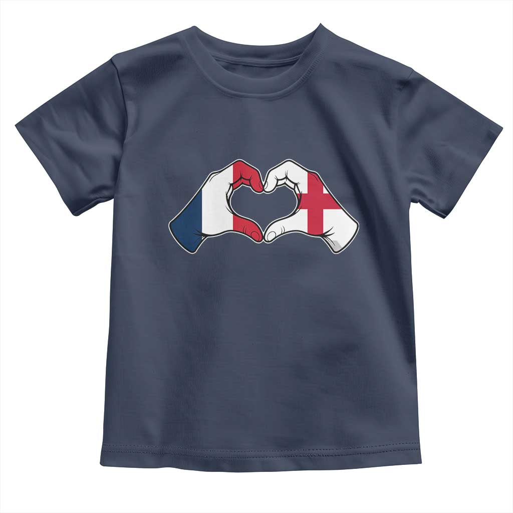 Proud Fance England Heritage Hand Heart Graphic Toddler T Shirt French English Anglo Roots Cross Border Love Unity