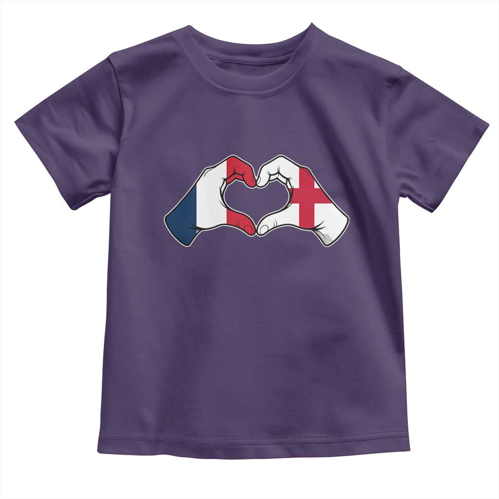Proud Fance England Heritage Hand Heart Graphic Toddler T Shirt French English Anglo Roots Cross Border Love Unity