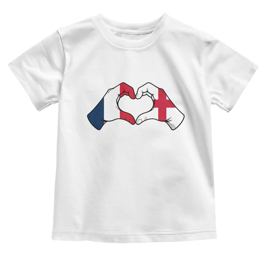 Proud Fance England Heritage Hand Heart Graphic Toddler T Shirt French English Anglo Roots Cross Border Love Unity