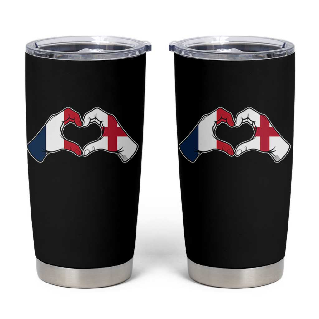 Proud Fance England Heritage Hand Heart Graphic Tumbler Cup French English Anglo Roots Cross Border Love Unity