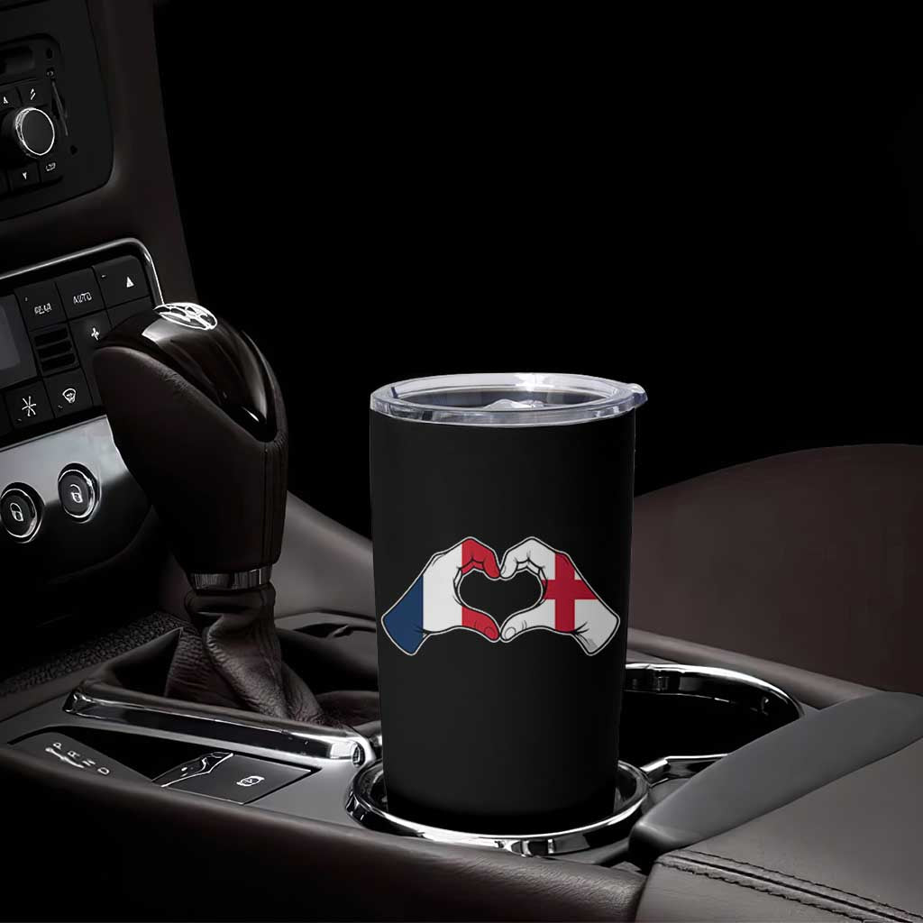 Proud Fance England Heritage Hand Heart Graphic Tumbler Cup French English Anglo Roots Cross Border Love Unity