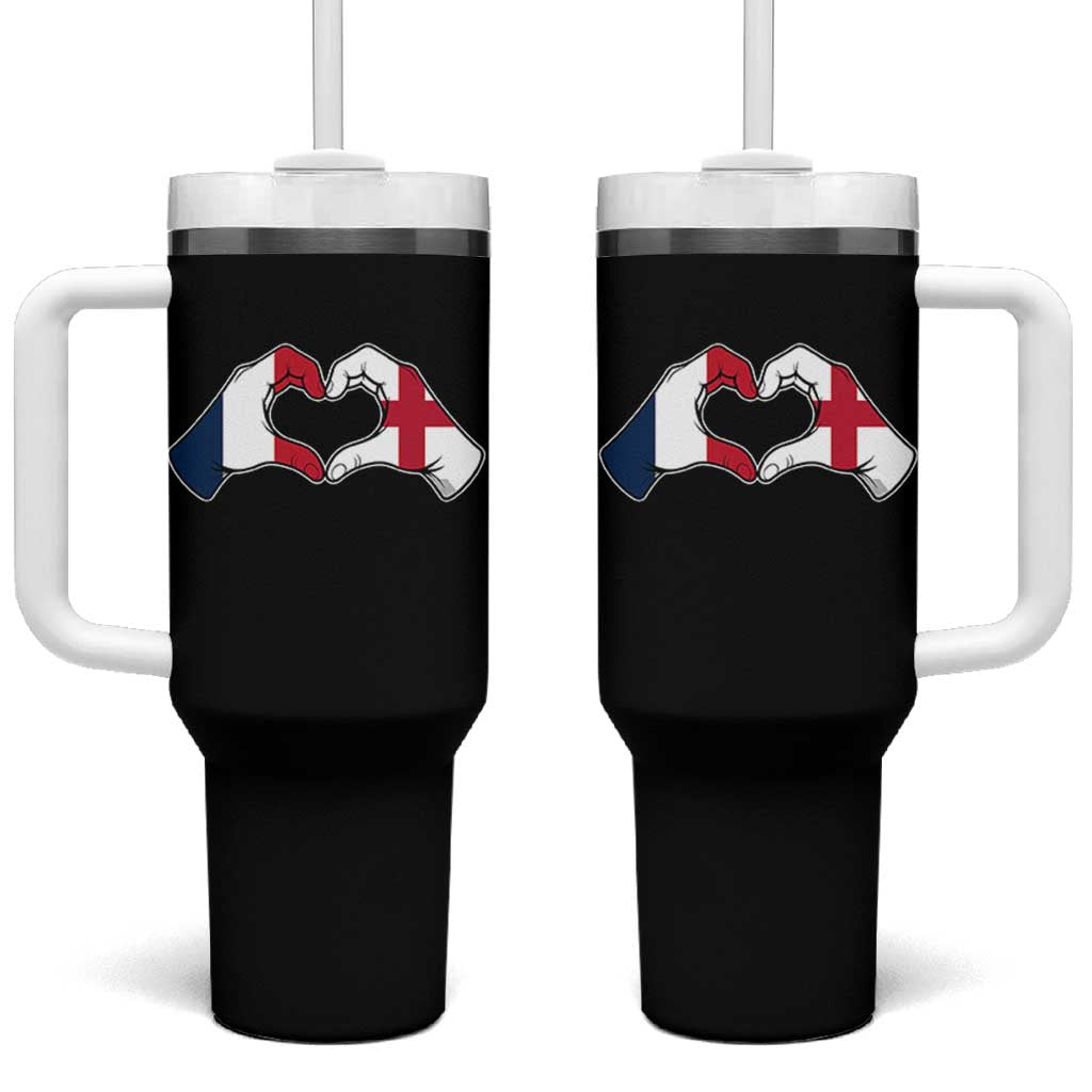 Proud Fance England Heritage Hand Heart Graphic Tumbler With Handle French English Anglo Roots Cross Border Love Unity